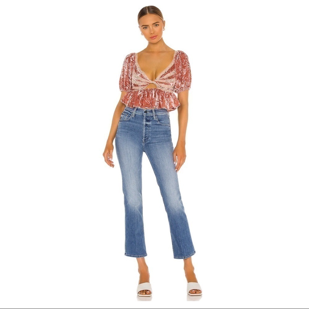 Free People Yours Truly Mauve Pink Velvet Lace Top Blouse XS - Picture 17 of 17